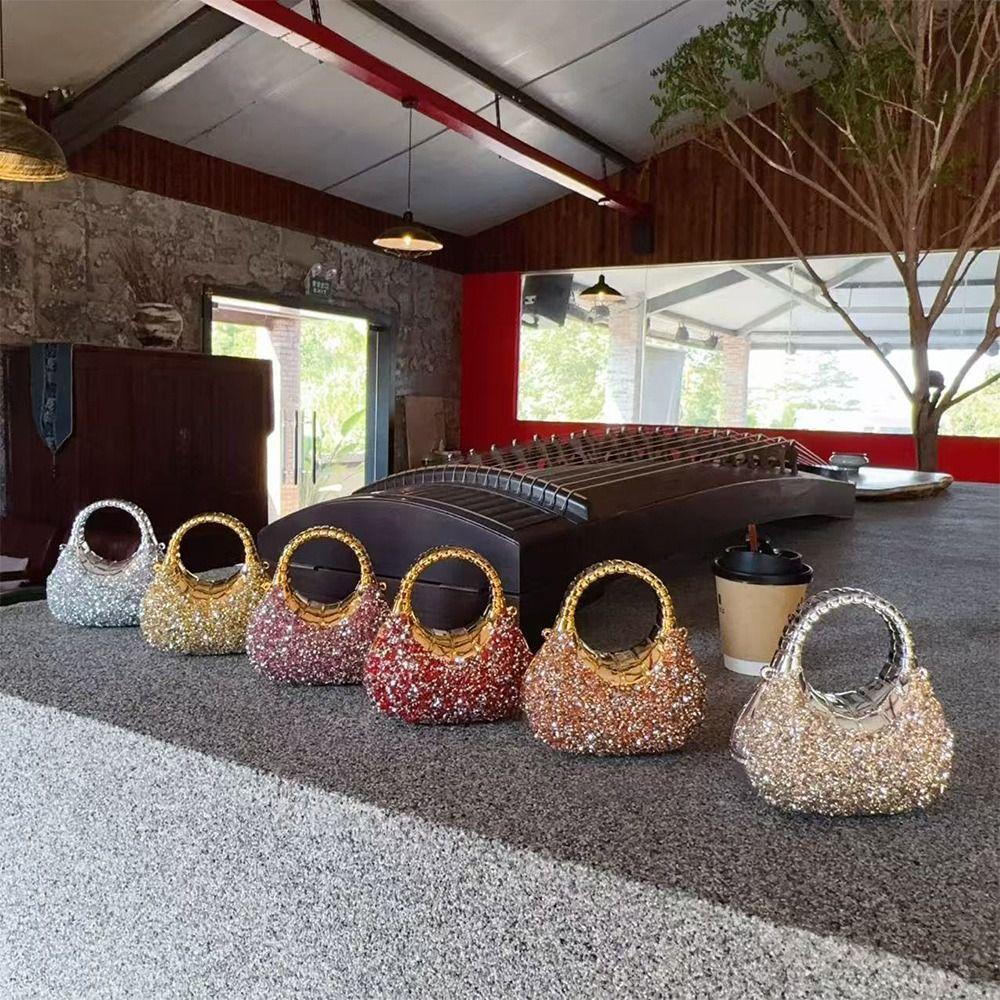 Rhinestone Decorated Mini Rhinestone Bag Glitter Finish Mini Size Small Handbag Small Design Acrylic Material Acrylic Bag