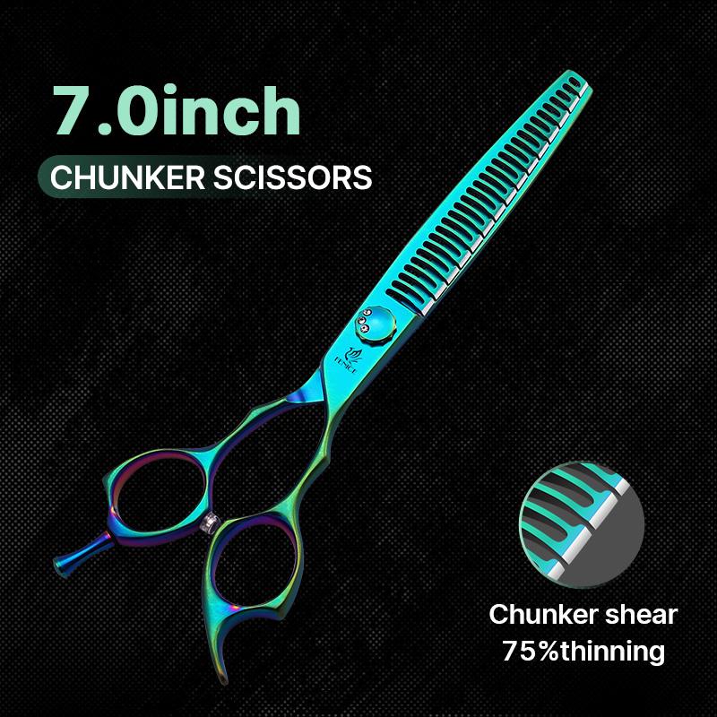 Fenice High-grade 7.0/7.5 inch JP440C Fluorescent Green Pet Grooming Scissors Shears Cutting&Curved&Thinner Set for Dog Groomer