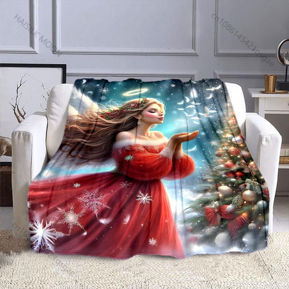Multi-Sizes Christmas Angel Print Blanket Soft and Warm for Bed Sofa Outdoor Travel Cover Blanket Holiday Luxury Gifts
