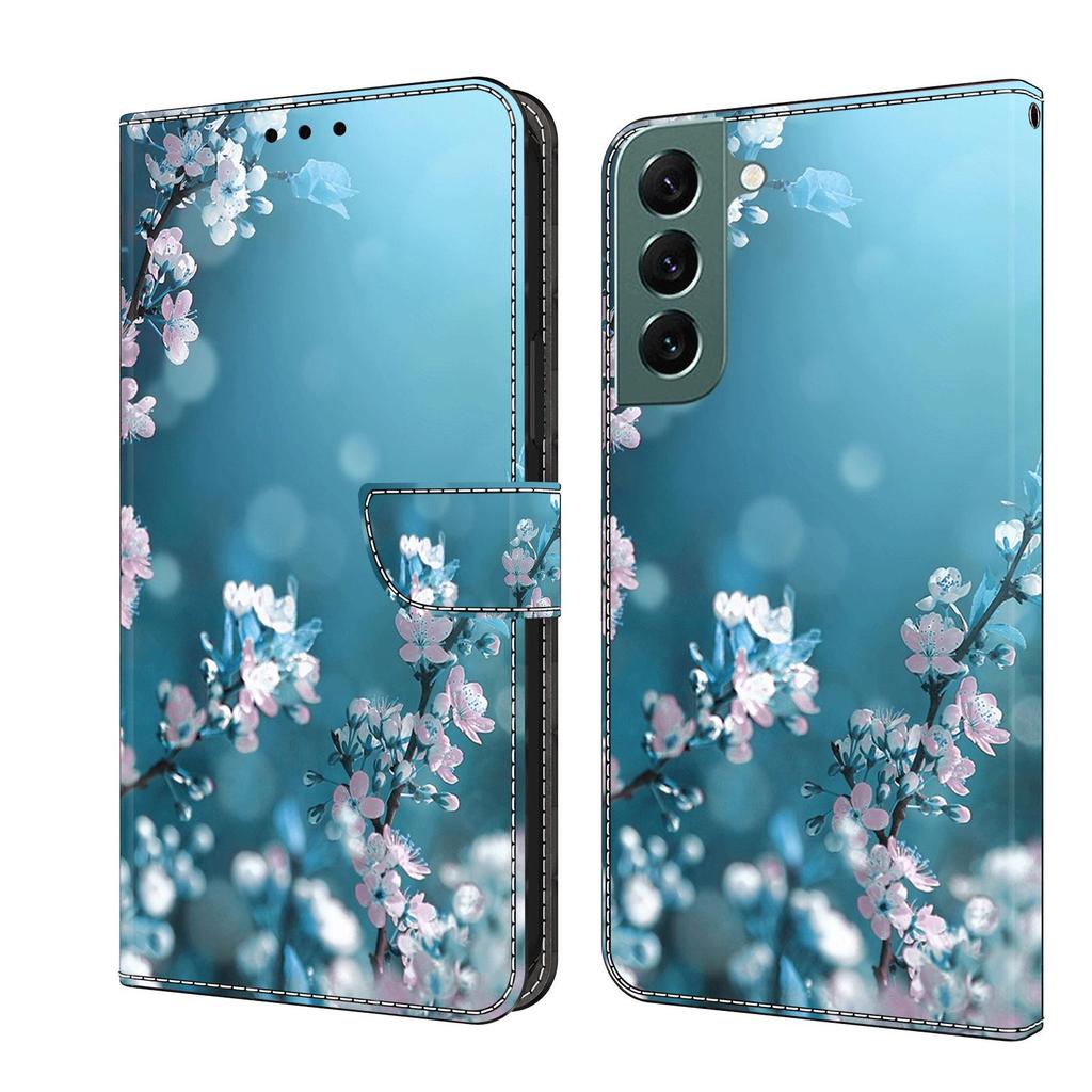 Brieftaschen-Hülle mit Kartenhalter, florales PU-Leder, Ständer, Handgelenkschlaufe, stoßfeste Abdeckung für Samsung Galaxy S24, S23, S22, S21, S20 Plus Ultra A71, A51
