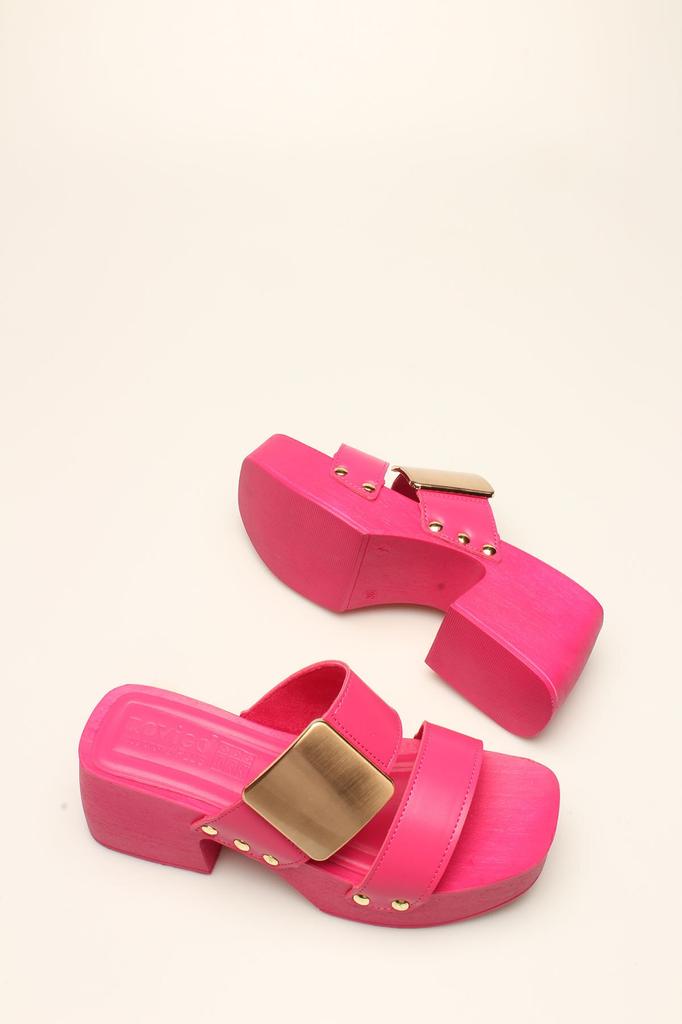 Modische Slipper-Clogs für Damen mit fuchsiafarbener Hautschnalle