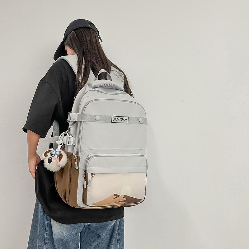 Student Schoolbag Women's Large Capacity Printed Colorblock Travel Backpack Men's Backpack