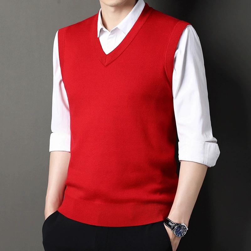 Wool Vest Autumn Men's Sleeveless Solid Color Knitted Vest Thick Sweater Men's Shoulder