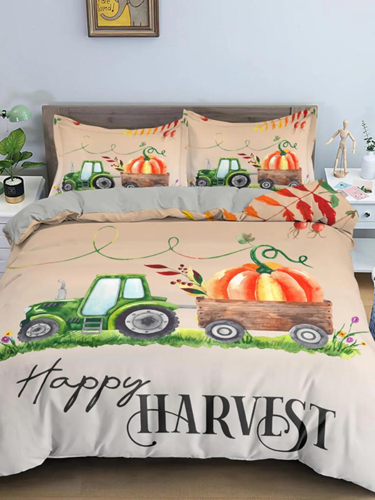 Autumn Pumpkin Truck Soft Duvet Cover Hapy Fal Thanksgiving Beding Set for Children Festival Gifts Comfortable Quilt Cover Bedrom Decoration