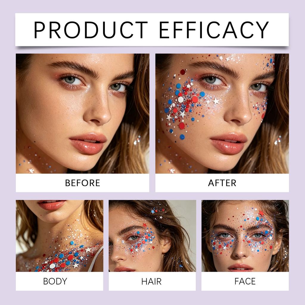 Face and Body Glitter Gel Long Lasting Shine Suitable for Party Use Water Resistant Cosmetic Gel 50g Tube
