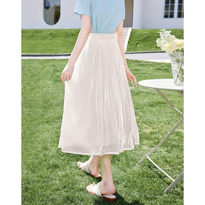 Elegant Summer High-Waist Pleated Mid-Length Skirt