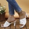 Women Sandals Ladies Square Heels Elegant Summer Slippers Outside White Black Leather Female Slides Fashion Woman Sandals