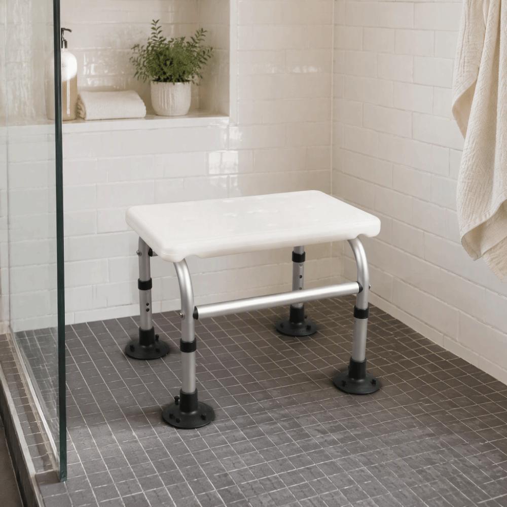 Non Slip Feet Shower Chair Aluminum Alloy Bath Seat Practical Shower Stool Indoor Shower Bathroom
