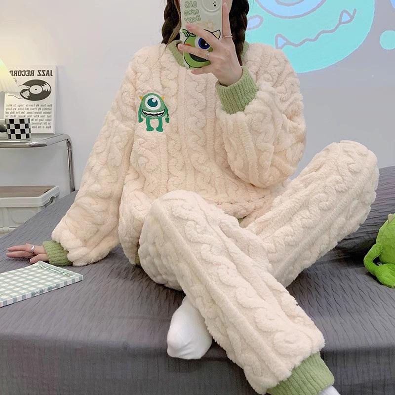 Women's College-Style Plush Pajamas - Thick, Warm, and Loose-Fitting Autumn Homewear