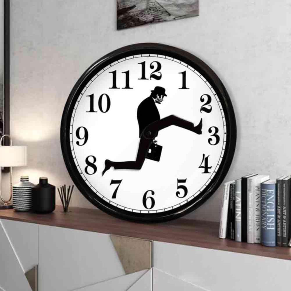 Wall Clock Walking Time Businessman Briefcase Wall Round Clock Silent Clock Home Office Decoration