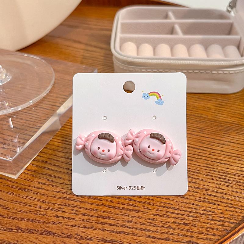 Summer Cartoon Cute Fruit Anthropomorphic Q Version Fun Girl Stud Earrings Peach Cow Flowers