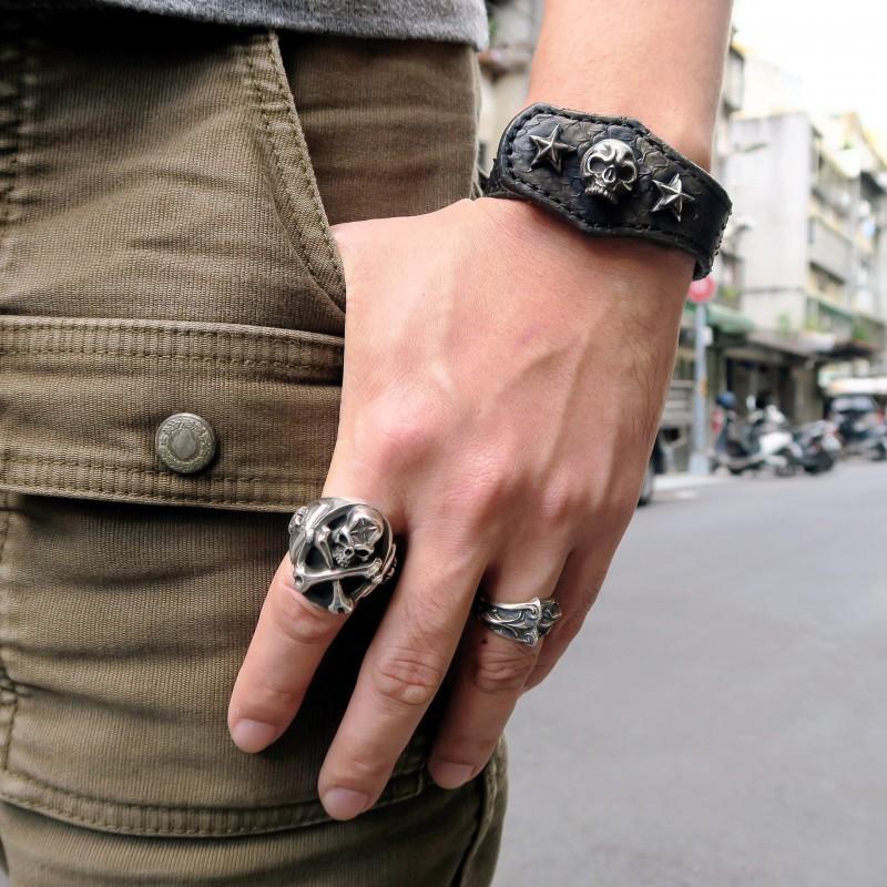 Adjustable Skull Ring Men Women Sterling Vintage Gothic Punk Open Band Statement Jewelry