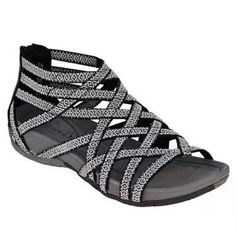 Summer Women Sandals Round Toe Hollow Wedges Sandals Casual Closed Toe Flat Rome Sandals Plus Size Leopard Sandalswer4