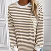 Maglietta a maniche lunghe con scollo rotondo a righe larghe casual, Felpa, Top a righe blu navy per donna uomo, Transfrontaliero Europa America