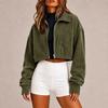 Women's Casual Corduroy Cropped Jacket with Zipper and Long Sleeves, Loose Fit