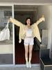 Korean Style Yellow Striped Long Sleeve Mid-Length Shirt Jacket for Women