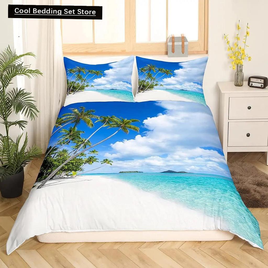 Täcke Strand Hav Hawaiiansk Palmträd Vågor Sängkläder Tropisk Ö Och Hav Strand Natur Tema Polyester Quilt