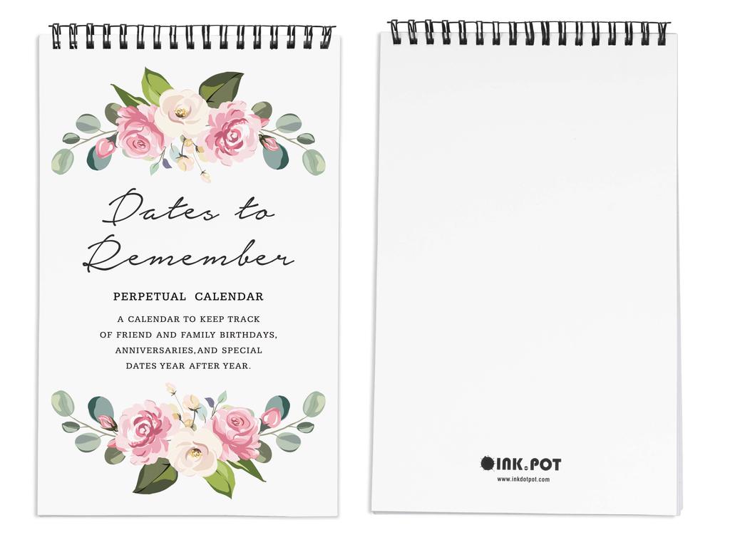 Inkdotpot Floral Perpetual Calendar, Important Dates To Remember- 6x9 Monthly and Daily  Journal for Special Days