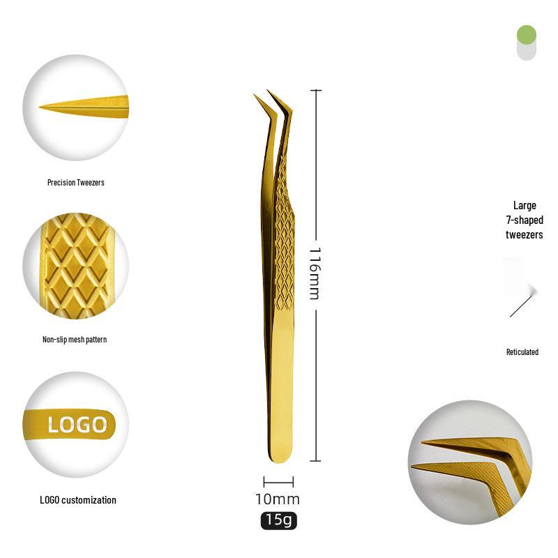 Golden Feather Stainless Steel Eyelash Tweezers for Grafting and Extensions