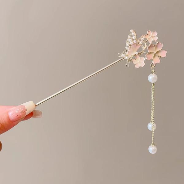 Horquilla de Flores de Lujo Ligero Para Mujer Estilo Chino Floral Mariposa Borla Palillo para el Cabello Elegante Joyería de Metal Horquilla Pinzas para el Cabello