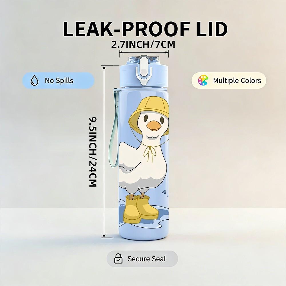 1PC Little Yellow Duck Floating Water Print 750ml Color Plastic Sports Water Bottle Leakproof Flip Straw Lid Suitable for Sports Office Home Use