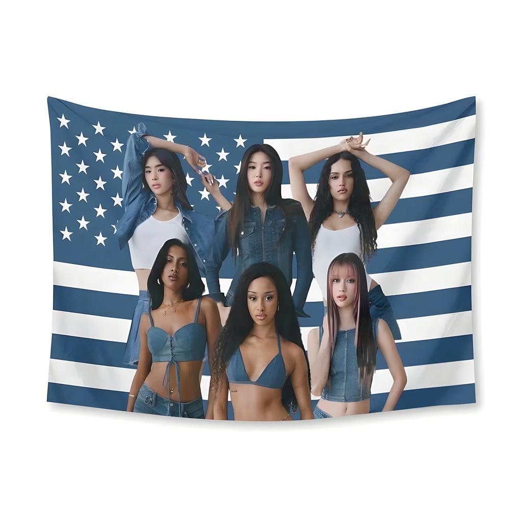 1 Pc Katseye Kpop Concert Banner Pink American Flag Print With 7 Members Flat Print Wall Decor For Fan Events Bedroom Home