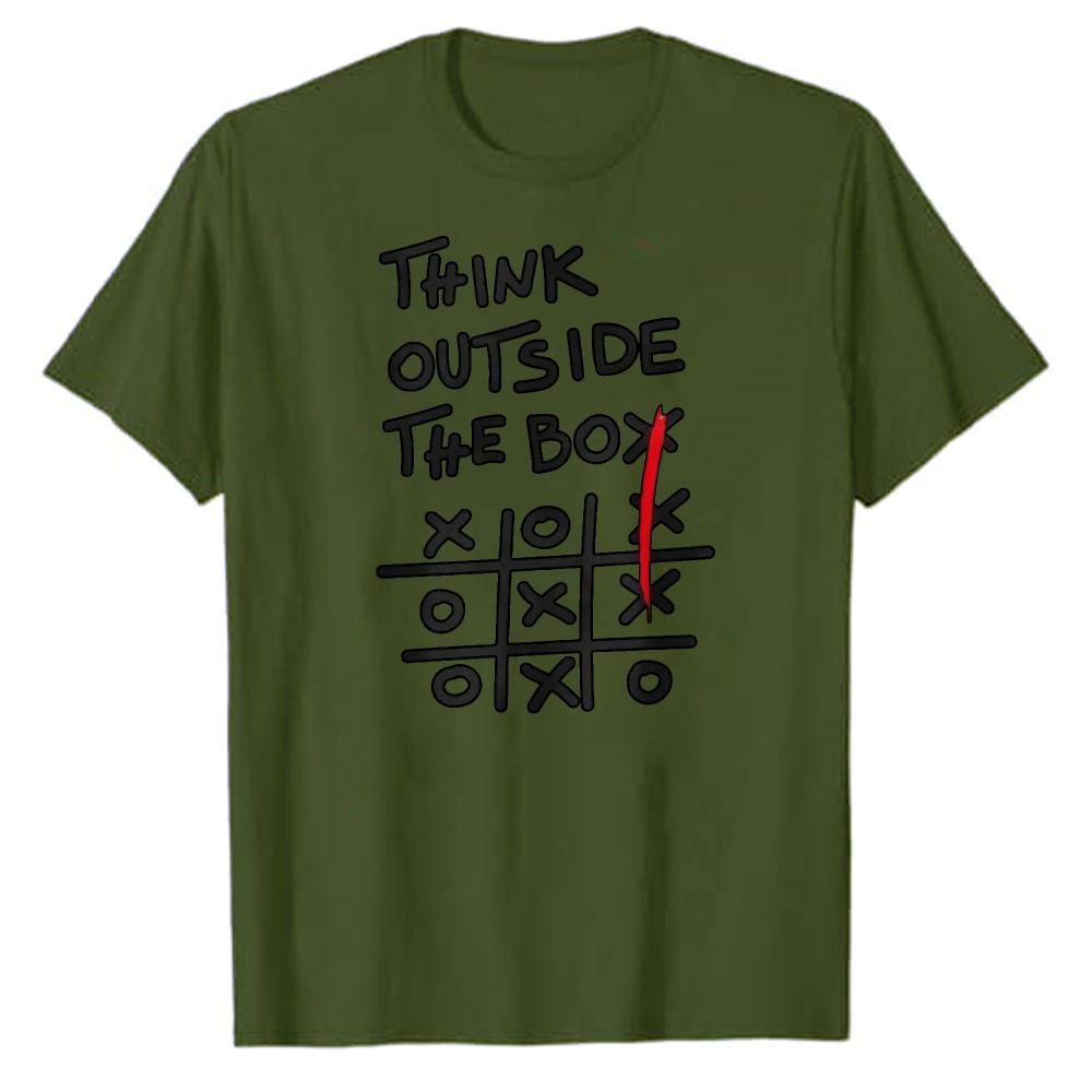 TicTacToe Graphic Print White Crewneck Short Sleeve Relaxed Fit Tee Think Outside The Box Red Diagonal Line Unisex Clothing Tops