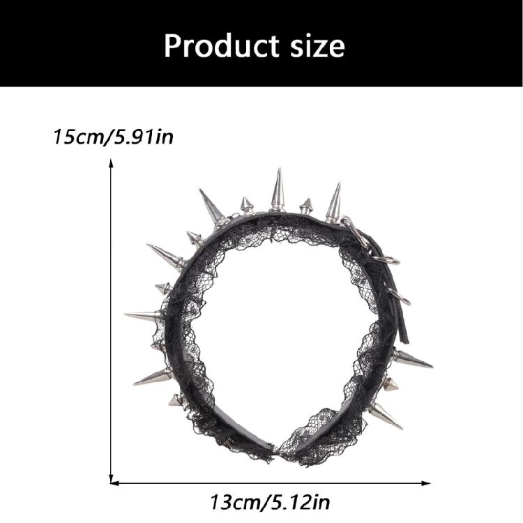 Stylish Punk Gothic Hairband Styling Accessory Hairhoop Rivet Studs Lace Trim Strong Hold Headwrap For Costume Event