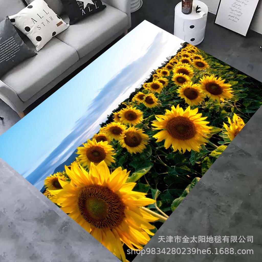 Tappeto per Soggiorno in Velluto di Cristallo con Stampa 3D a Fiore di Girasole Zerbino per Casa