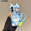 KEYSION Cute Ear Cartoon Case for VIVO Y17S with Lanyard Soft Silicone+PC Shockproof Phone Back Cover for VIVO Y17S