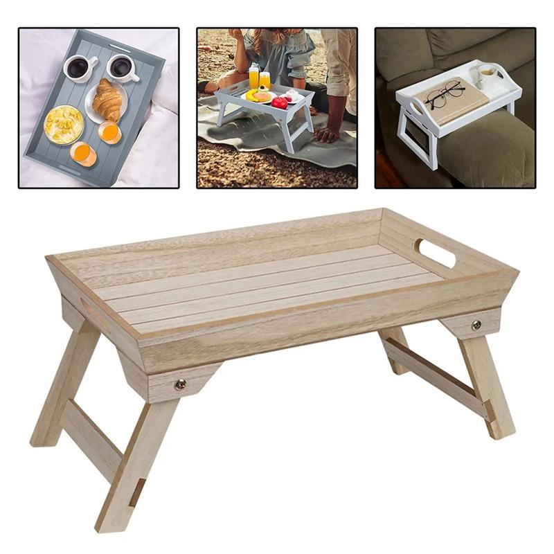 Good-Outdoor Folding Table,Wooden Lazy Dormitory Bed Laptop Small Table,Tray Camping Picnic Portable Thickened Desk Durable Whit