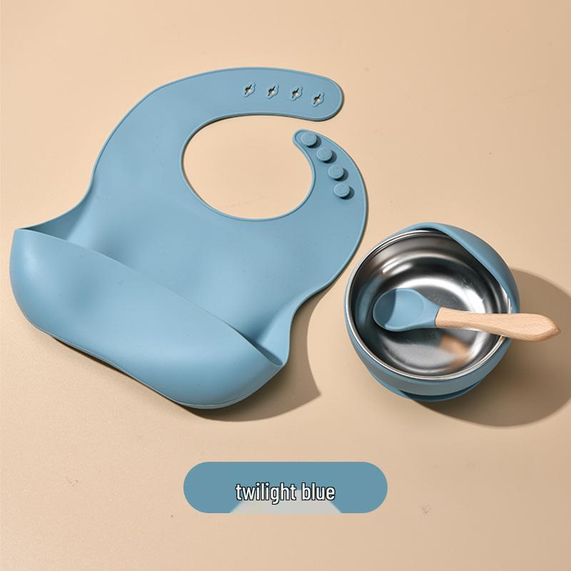 Children's Feeding Tableware Set: Stainless Steel Divided Plate with Food-Grade Silicone Suction Bowl and Spoon