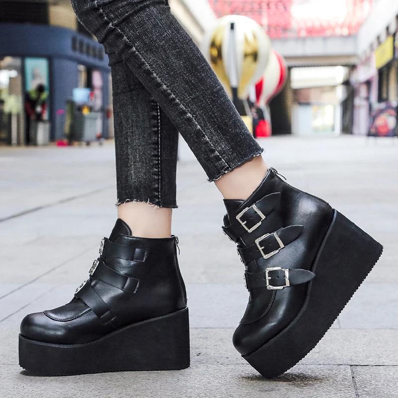 European American Street Fashion Women's Shoes 2024 New Ankle Boots Casual Slope Heel Thick Sole Design Versatile Women's Shoes