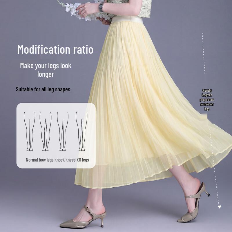 Bailuyu Französischer Chic High-Waist Plissee-Netzrock