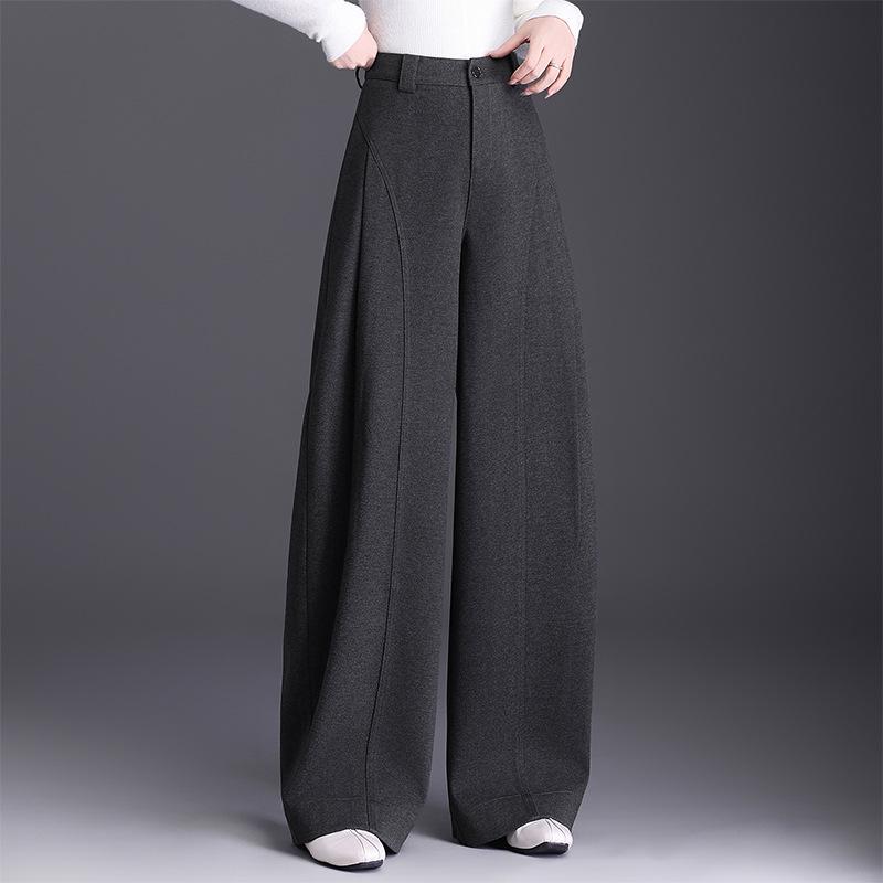 High-Waist Woolen Scythe Pants for Women - 2025 Autumn/Winter Collection, Anti-Wrinkle Wide-Leg Design 4XL