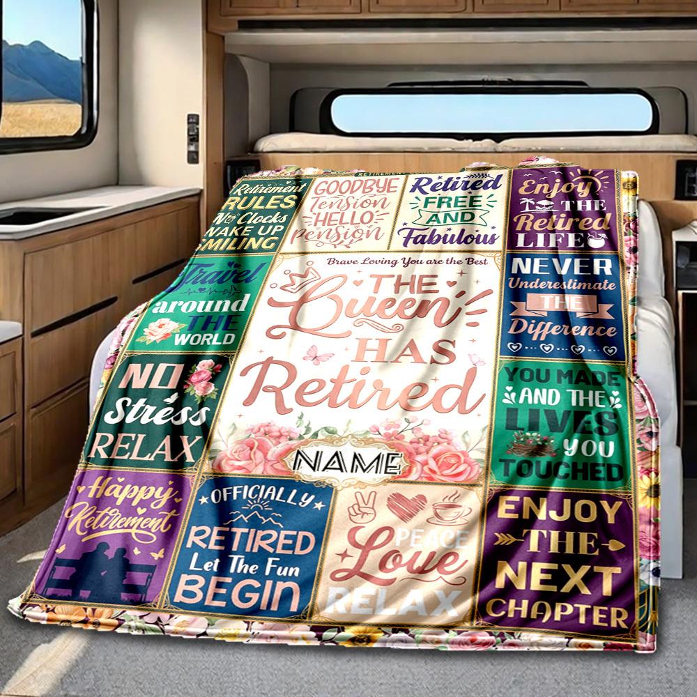 Retirement Celebration Quotes Blanket Personalized Name Soft Comfortable Stylish Blanket Car Blanket Perfect For Travel Camping Outdoor Home Suitable