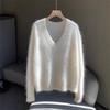 Ice Age Light Grey Brushed Cashmere V-Neck Sweater: Women's Loose Fit, 100% Cashmere
