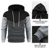 Winter Men's Fleece-Lined Hooded Sweatshirt Fashionable Patchwork Hooded Sweatshirt Casual Sports Sweatshirt Pullover Sweatshirt