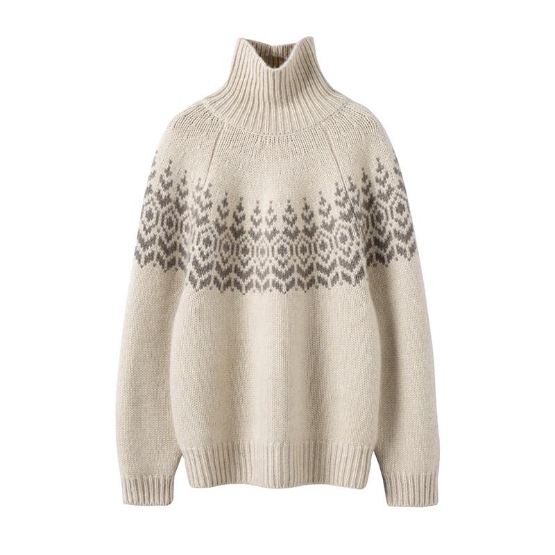 Zhenxu Women's Thickened Jacquard Wool Turtleneck Sweater