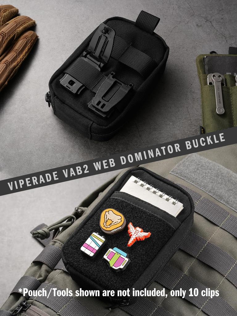 VIPERADE VAB2 Multipurpose Clips for Molle Tactical Locking Carabiners for Molle Webbing Attachment to and Bags 10-Pack 1" Webbing, Backpacks,