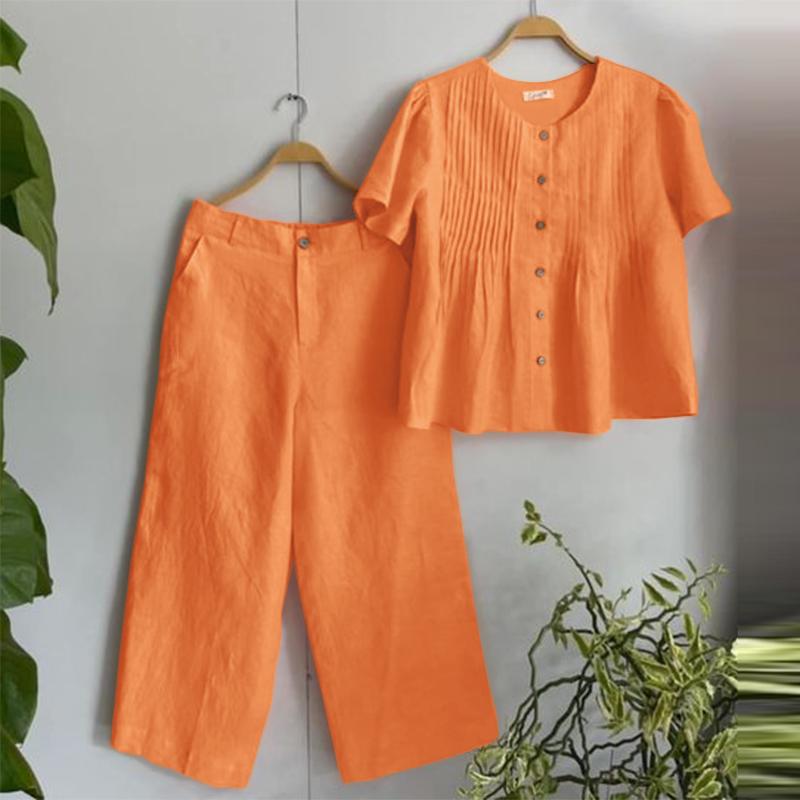 

Повсякденні жіночі блузка з коротким рукавом і штани ZANZEA помаранчевий