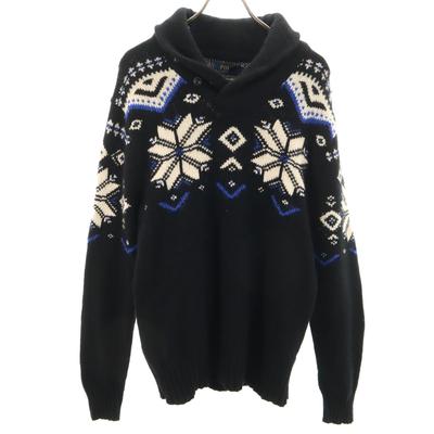 Nordic Pattern Long Sleeve Shawl Collar Sweater L Knit Men's Used