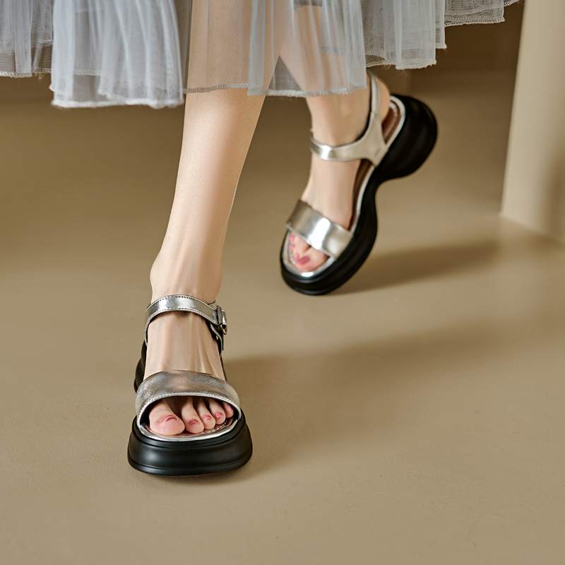 Krazing Pot Sheepskin Peep Toe Thick High Heels Summer Shoes Buckle Straps Platform Casual Women Sandals