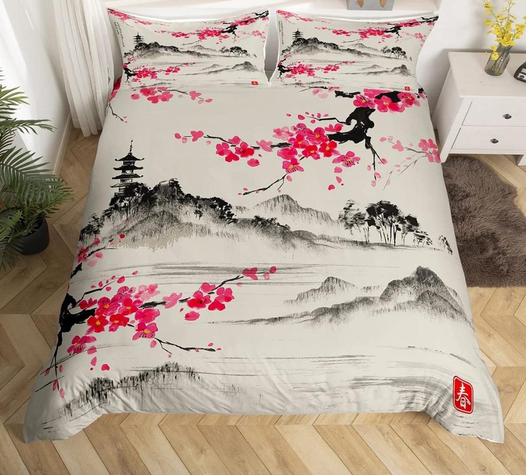 Small Floral Duvet Cover Queen King Size Pink Floral Blossom Theme Bedding For Girls Women Soft Microfiber 3 Pcs Super Soft