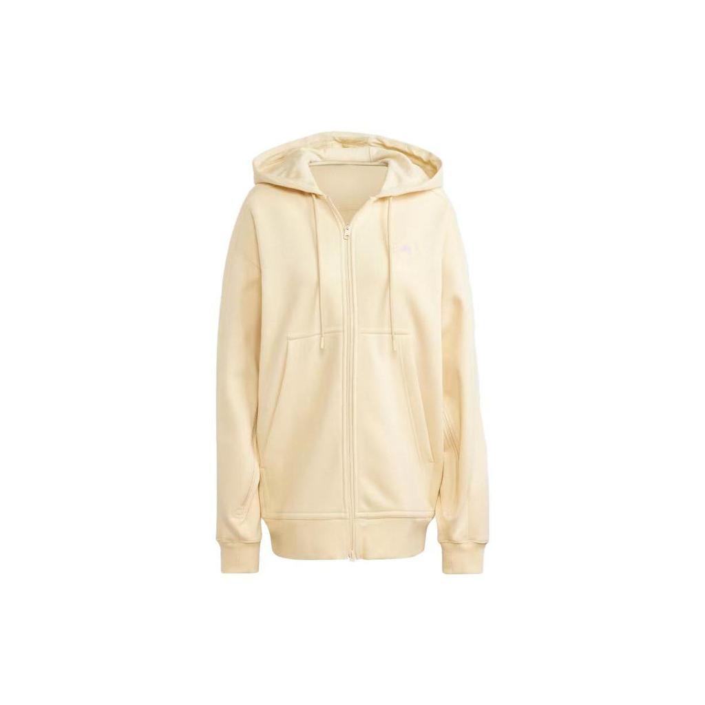adidas Essentials Relaxed Fit Fleece Lined Full Zip Hooded Jacket Women Sand Brown IB5112