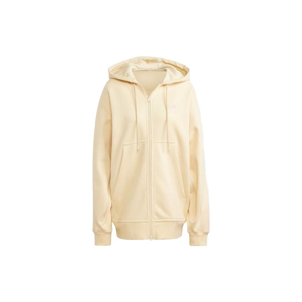 Adidas Essentials Relaxed Fit Fleece Lined Full Zip Hooded Jacket Women Sand Brown IB5112 M
