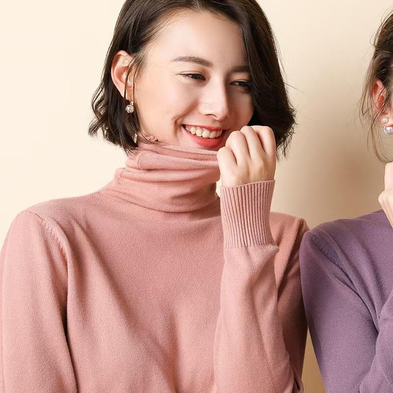 harajuku Women Slim Turtleneck Solid Pullover Cashmere Wool Blending Sweater Autumn And Winter Long-Sleeved Knit Bottoming Shirt
