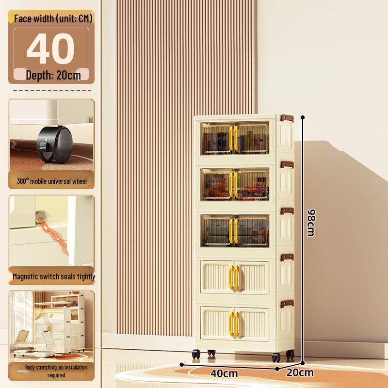 40-60cm Wide Transparent Foldable Double Door Floor Storage Cabinet with Multiple Layers