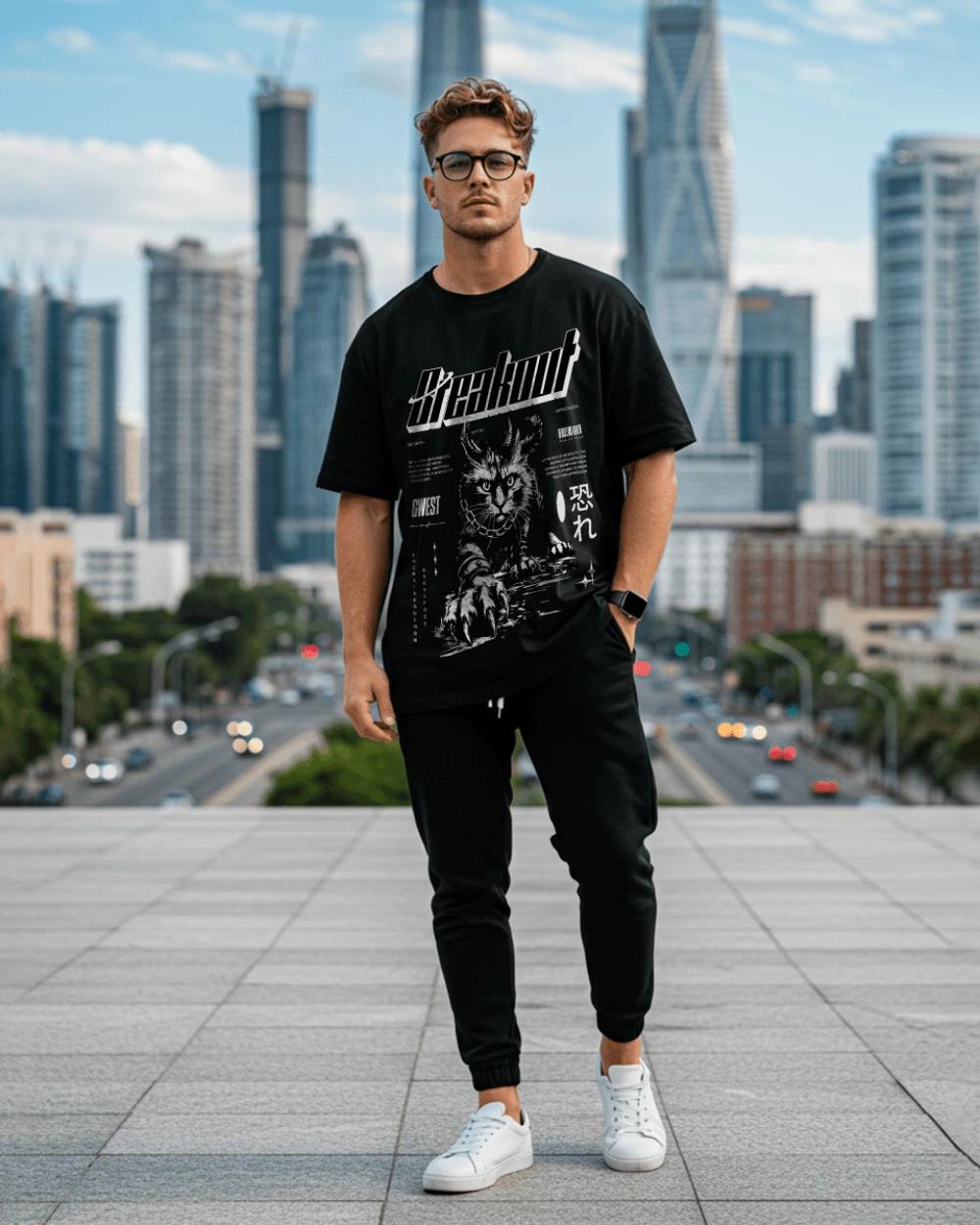 Demon Cat Breakout Oversized T-Shirt M