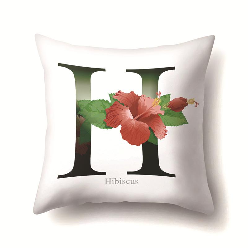 Leaf Sunflower Plant Letter Print Pattern Cushion Cover Home Living Room Sofa Decoration Square Polyester Pillow Pillow Cover